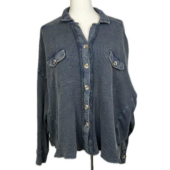 Free People One Scout Jacket Shirt Sz M Waffle Shacket  Oversized Boho Cabincore - Picture 1 of 15